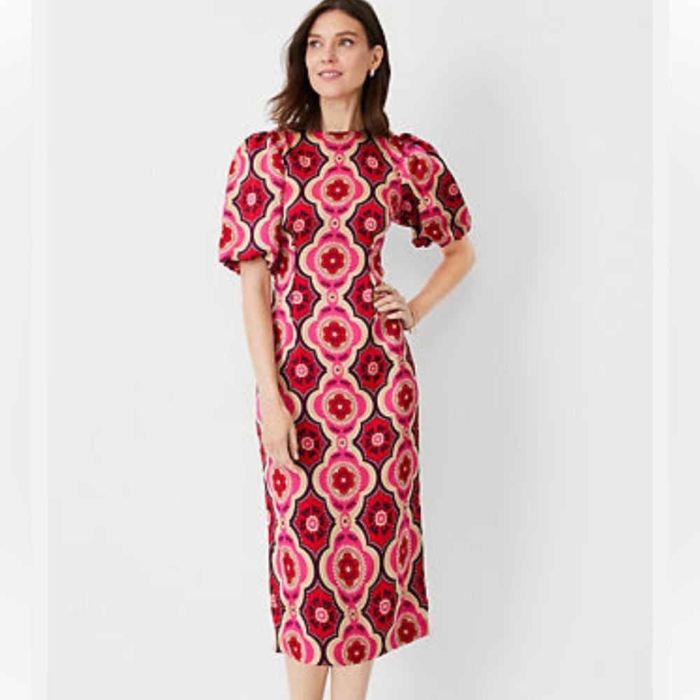 Petite Geo Puff Sleeve Sheath Dress - 6 petite